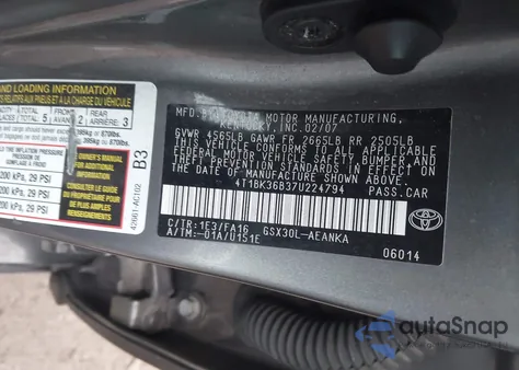 2007 Toyota Avalon Xl z USA, uszkodzony, nr VIN 4T1BK36B37U224794